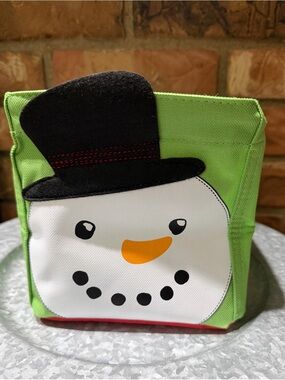 thirty-one Green Snowman Canvas Storage Bin with Black Hat Accent